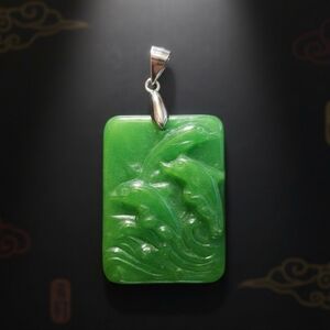 Green Jade Sterliing Silver Dolphin Pendant